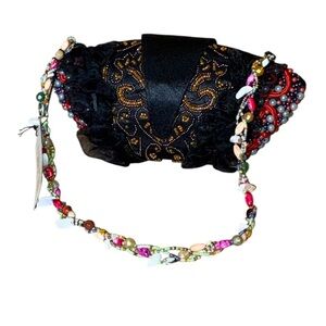 Savanna Black Satin Small Multicolor Beaded Clutch Bag Purse Style 9587